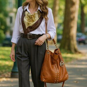 Michael Kors Studded Hobo Shoulder Bag -- Pebbled Leather
